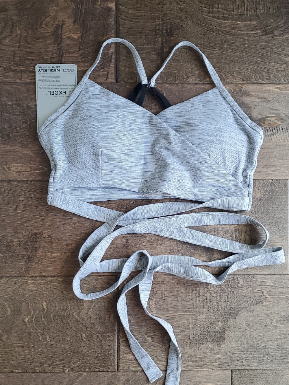 NWT Lorna Jane Heather Gray Wrap Sports Bralette with Long Ties
